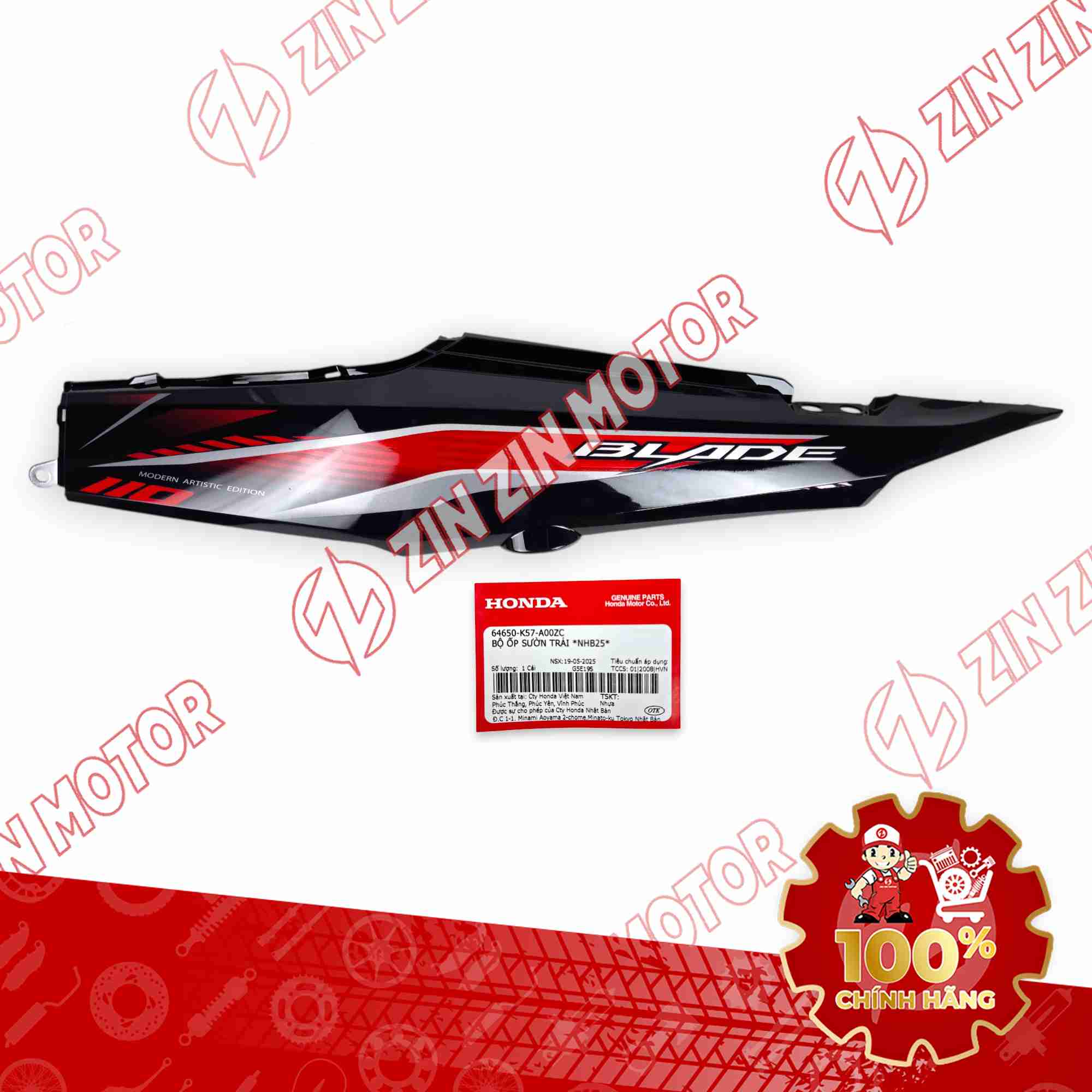 ỐP SƯỜN WAVE BLADE 110 ĐEN BÓNG 2017 BẢN TIÊU CHUẨN BÊN TRÁI 64650K57A00ZC CHÍNH HÃNG