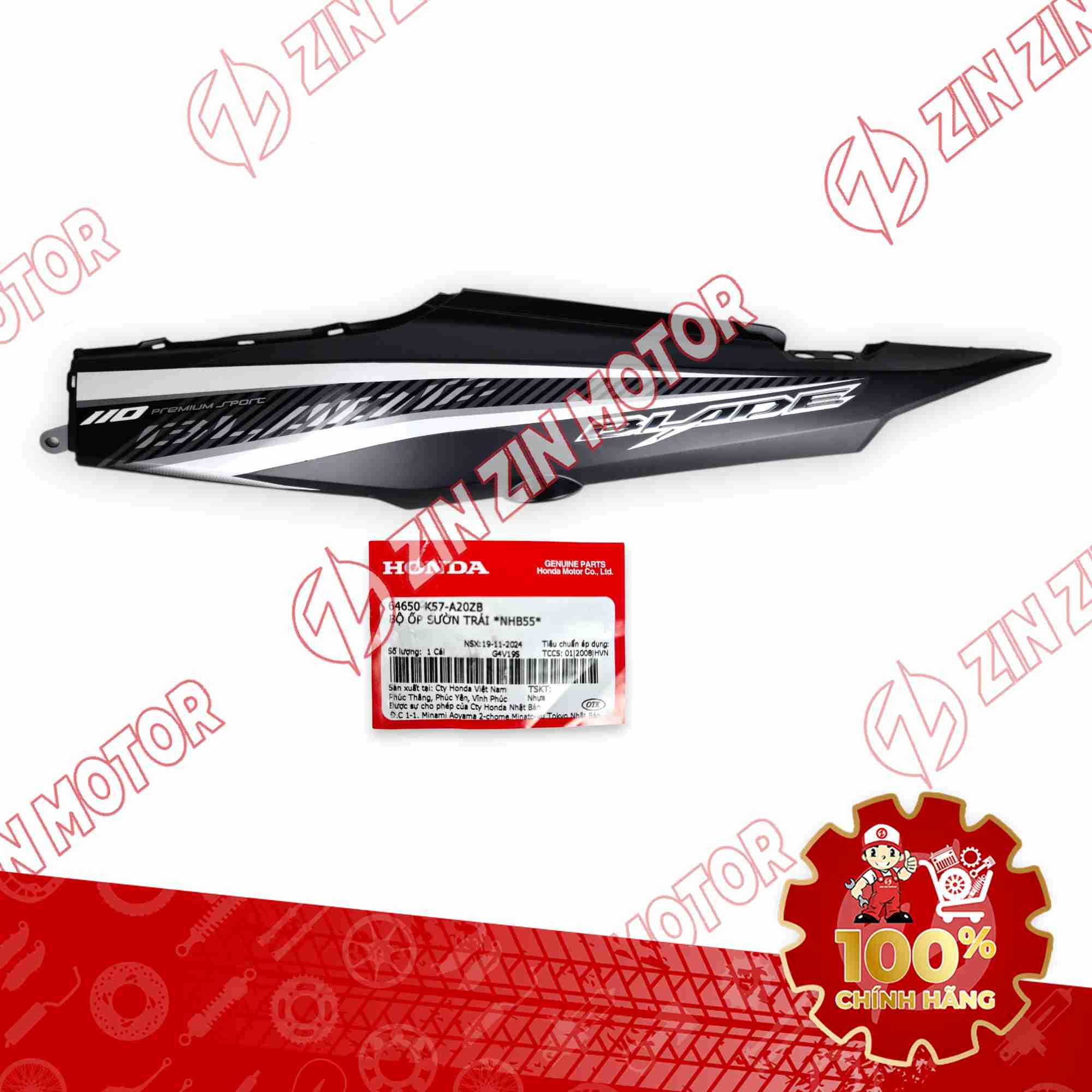 ỐP SƯỜN WAVE BLADE 110 ĐEN TRẮNG 2017 BẢN THỂ THAO BÊN TRÁI 64650K57A20ZB CHÍNH HÃNG
