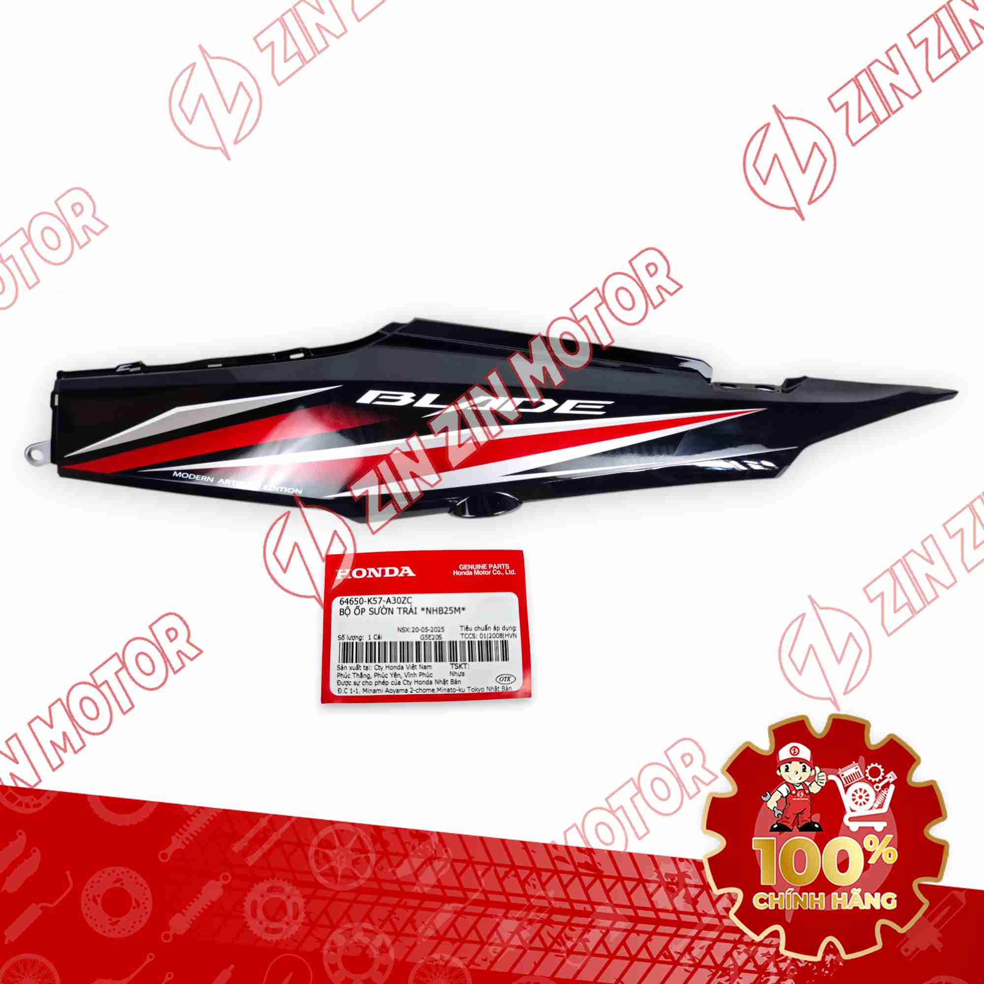 ỐP SƯỜN WAVE BLADE 110 ĐEN ĐỎ 2018 BẢN TIÊU CHUẨN BÊN TRÁI 64650K57A30ZC CHÍNH HÃNG