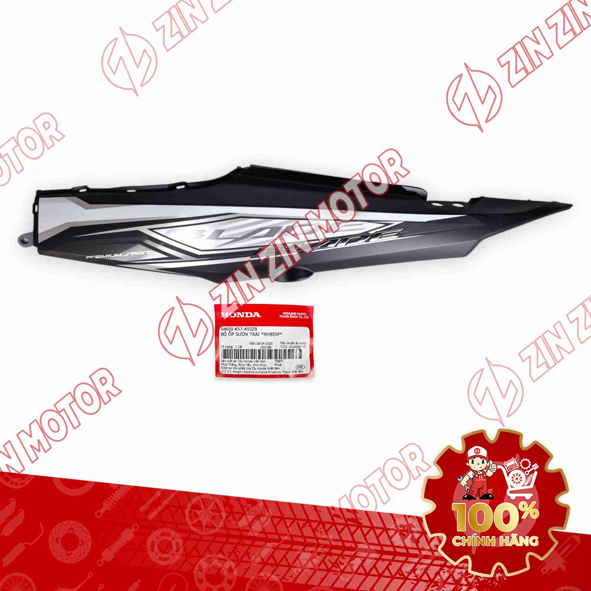 ỐP SƯỜN WAVE BLADE 110 ĐEN TRẮNG 2018 BẢN THỂ THAO BÊN TRÁI 64650K57A50ZB CHÍNH HÃNG