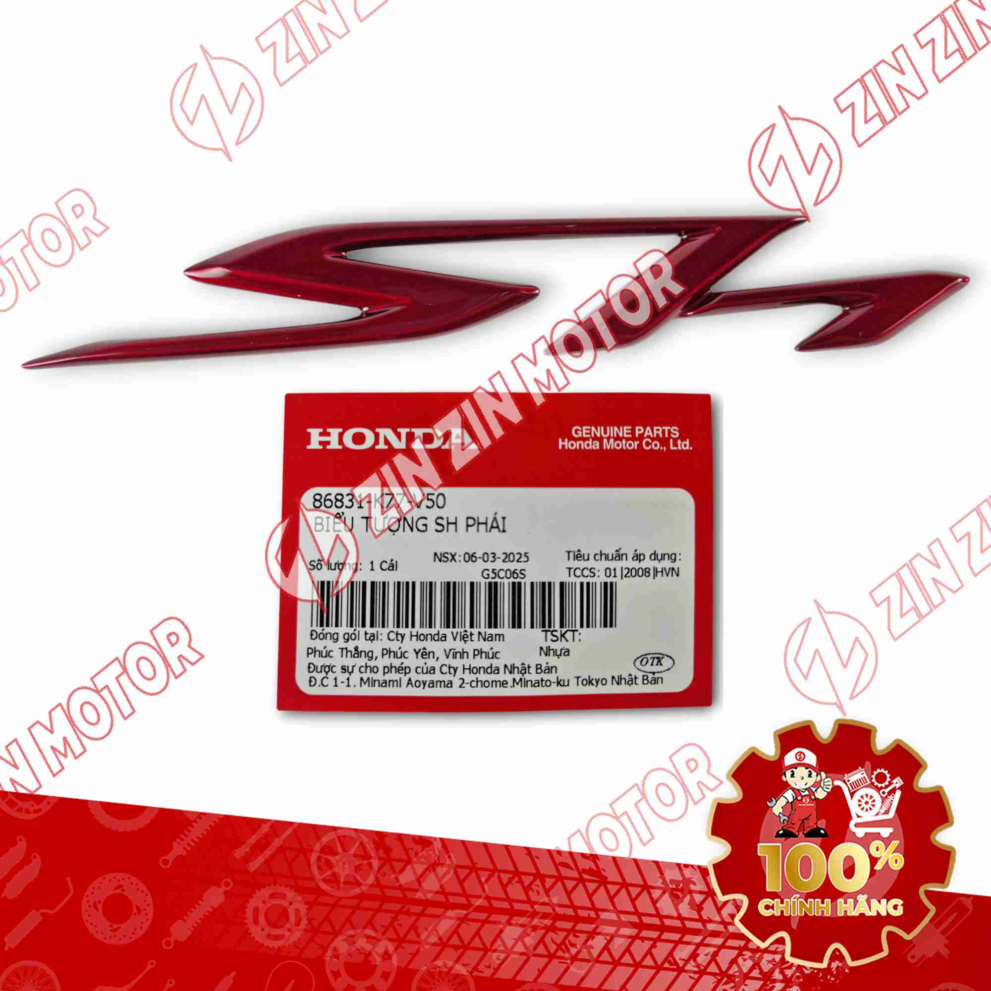 TEM CHỮ NỔI XE SH 125/150i PHẢI ĐỎ 86831K77V50 CHÍNH HÃNG